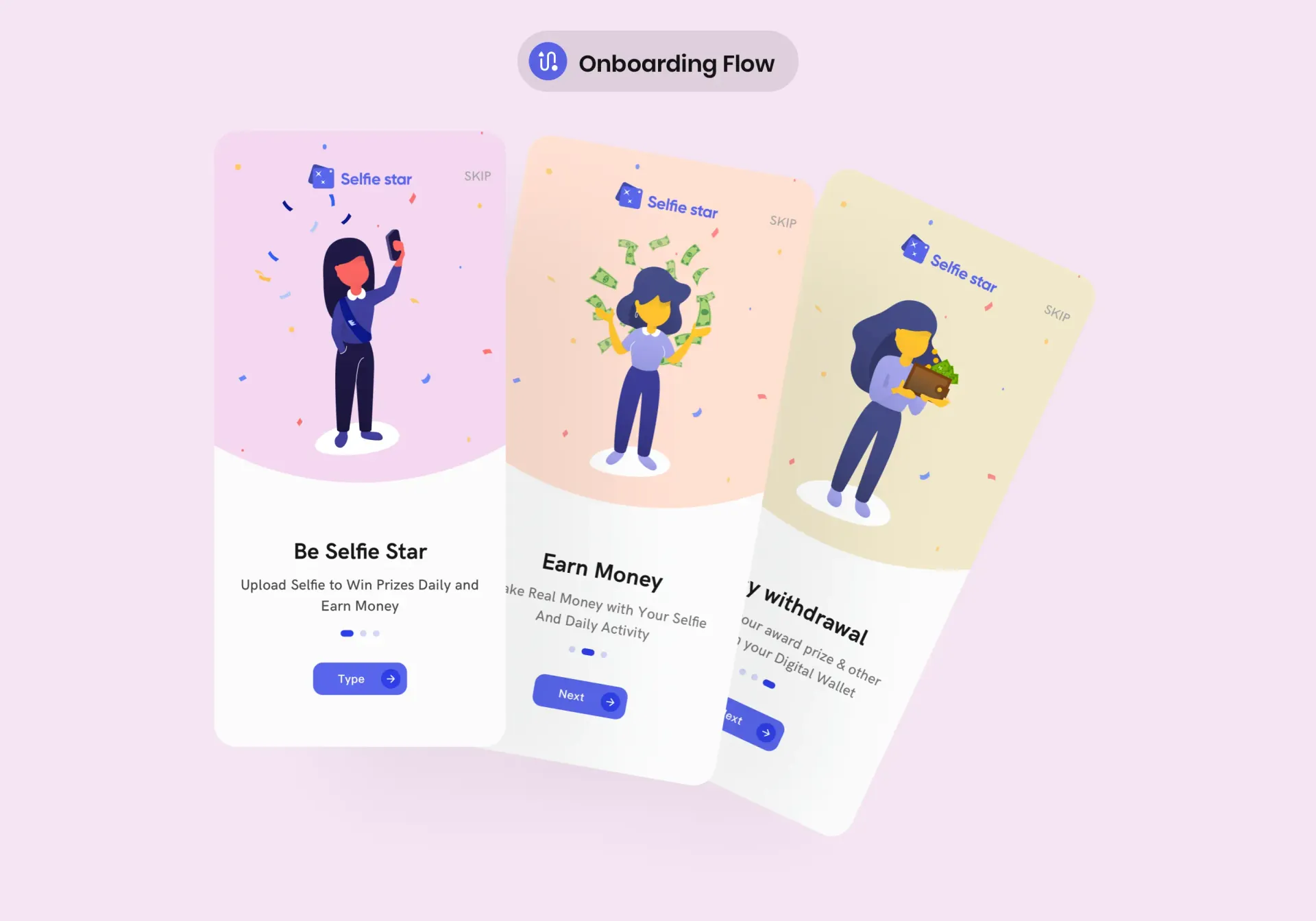 Onboarding walkthrough screens.