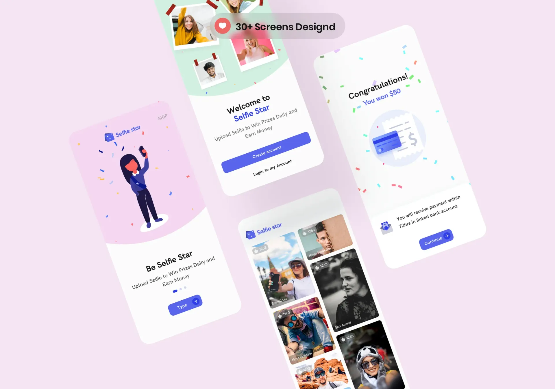 The app&rsquo;s screens laid out together.